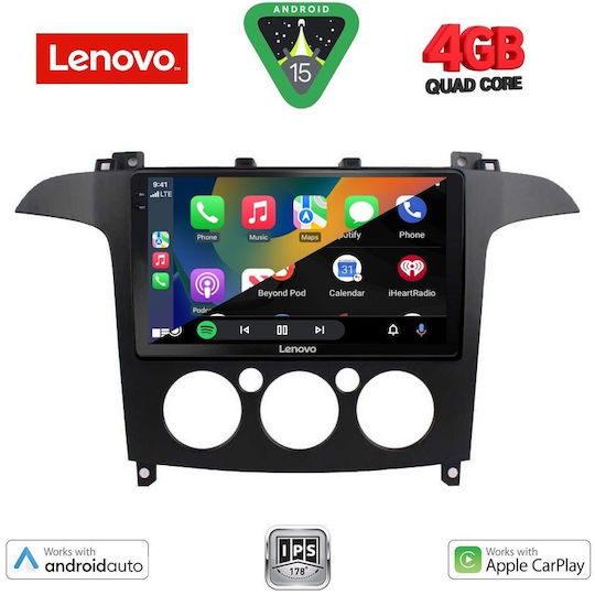 Lenovo Ηχοσύστημα Αυτοκινήτου για Ford S-Max 2006-2014 με A/C (Bluetooth/USB/WiFi/GPS/Apple-Carplay/Android-Auto) με Οθόνη Αφής 9"