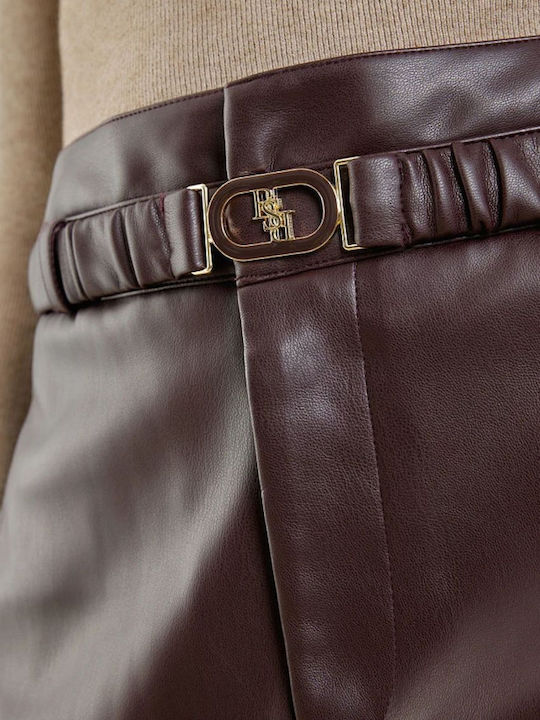 Damen Hoch tailliert Stoff Hose Burgundy