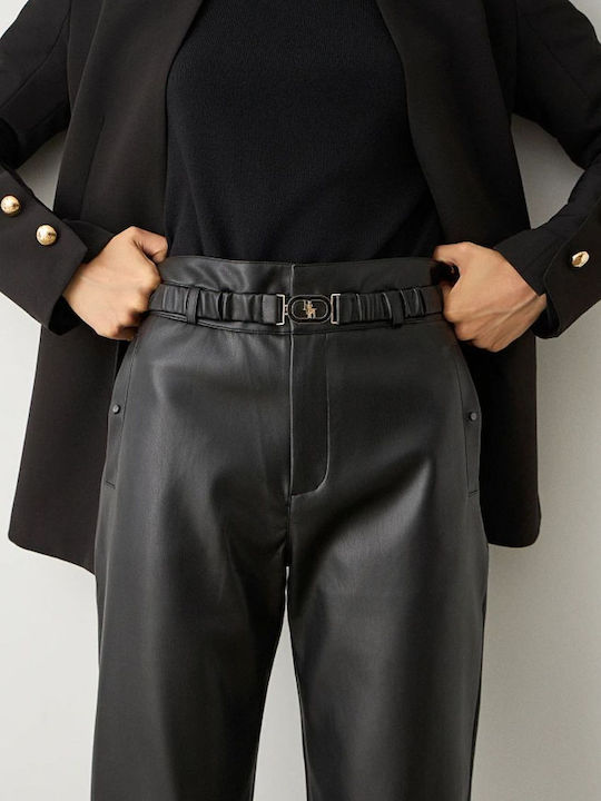 Women's High-waisted Fabric Trousers Regular Fit Black