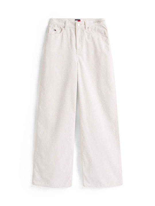 Dama Talie înaltă Tesatura Pantaloni cu Croială Largă Ancient White (cream)