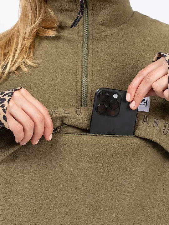Bluza Damă Fleece De Iarnă Pentru Drumeție Fără Mâneci Verde Măsliniu