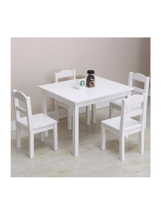 Kids Table Set with Chairs Made of White Wood