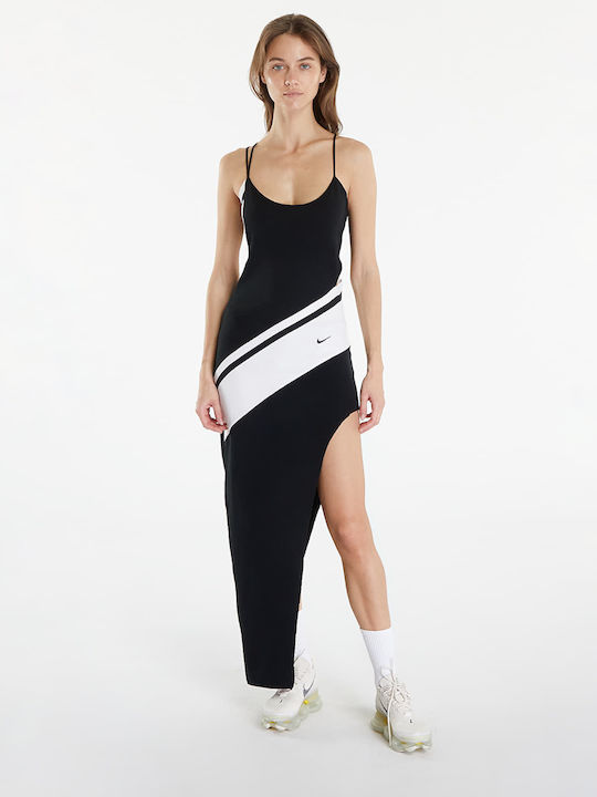 Sportswear Summer Maxi Knitted Dress with Tearing Black White