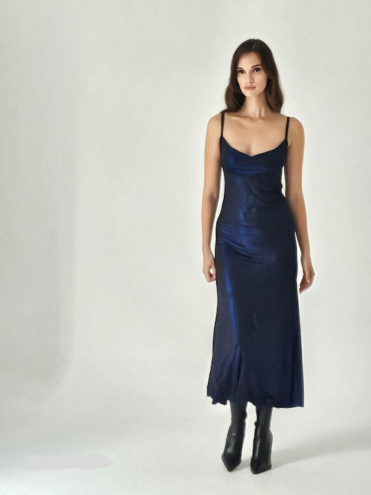 Καλοκαιρινό Midi Βραδινό Φόρεμα Εξώπλατο Electric Blue