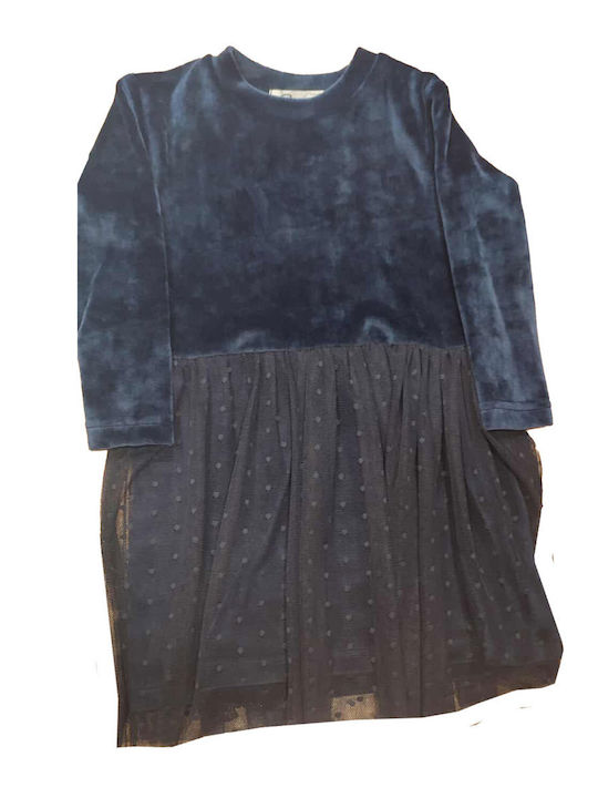 Children's Dress Long Sleeve Velvet Dark Blue