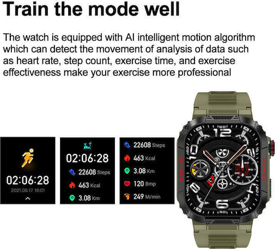 Microwear TK25 Smartwatch με Παλμογράφο (Green Camo)
