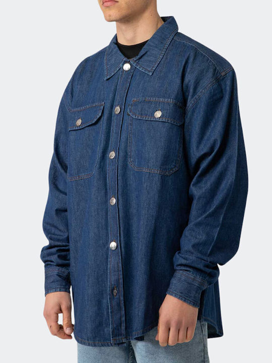 Long Sleeve Cotton Overshirt Blue