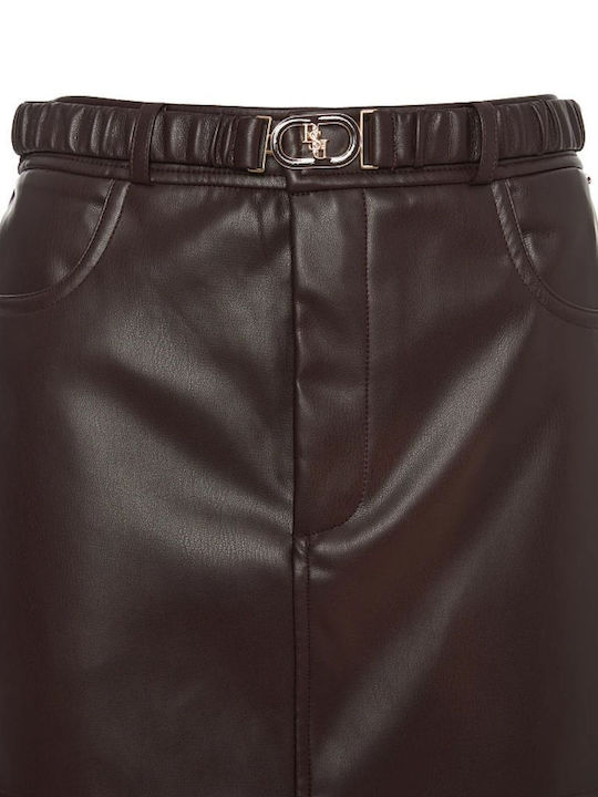 Leather Midi Skirt Burgundy