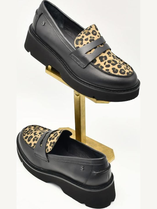 Leather Women's Loafers in Black Color