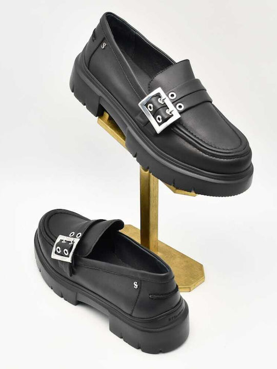 Δερμάτινα Γυναικεία Loafers σε Μαύρο Χρώμα
