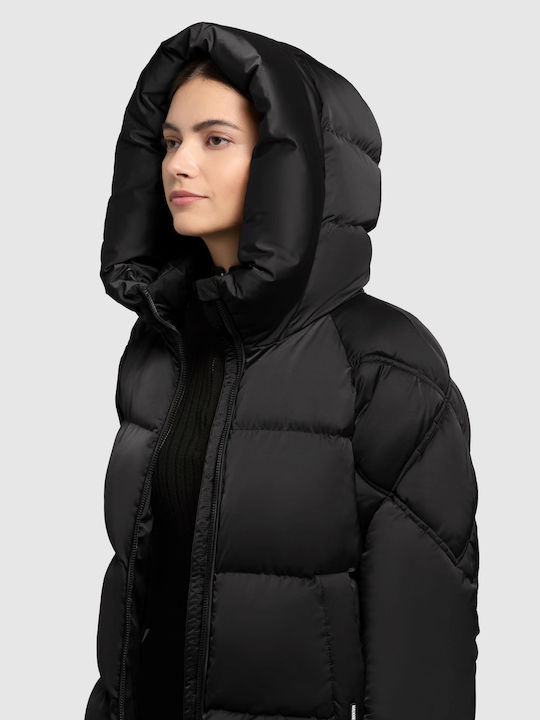 Women's Puffer Jacket for Winter with Hood Black