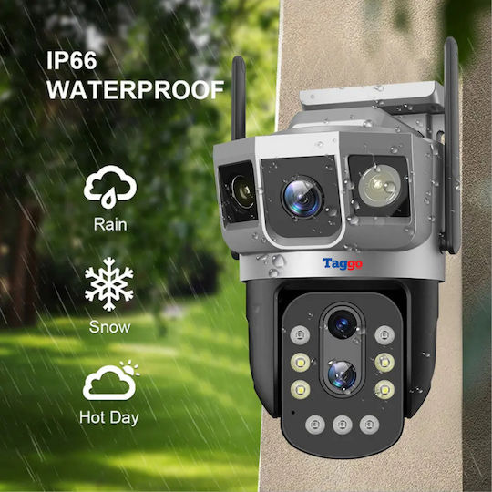 Taggo Camere de Supraveghere WiFi Cu 3 Lentile 6K 12MP Zoom Optic 10x Notificări Control prin Aplicație Urmărire Automată
