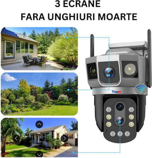 Taggo Camere de Supraveghere WiFi Cu 3 Lentile 6K 12MP Zoom Optic 10x Notificări Control prin Aplicație Urmărire Automată