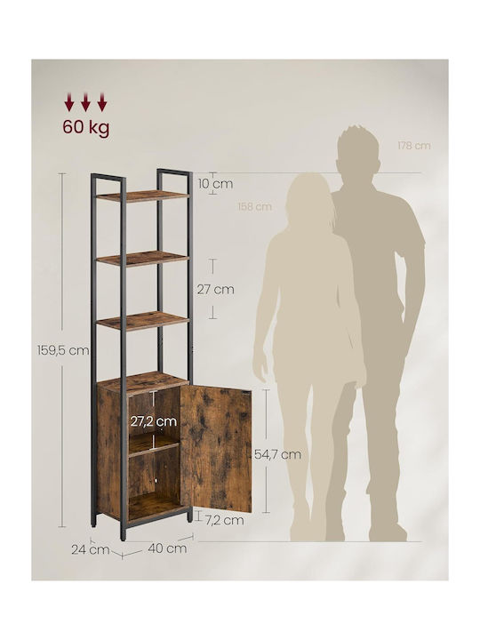 Rustic Brown & Ink Black Bookcase 40x24x159.5cm