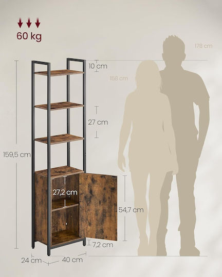 Βιβλιοθήκη Rustic Brown & Ink Black 40x24x159.5εκ.