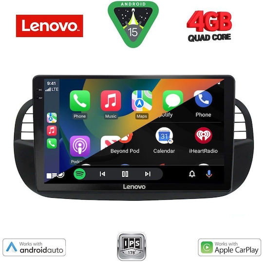 Lenovo Ηχοσύστημα Αυτοκινήτου για Fiat 500 2007-2015 (Bluetooth/USB/AUX/WiFi/GPS/Apple-Carplay/Android-Auto) με Οθόνη Αφής 9"