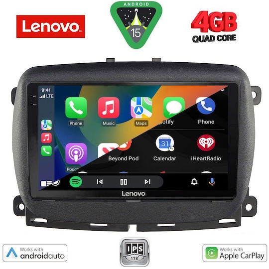 Lenovo Car Audio System for Fiat 500 2016 (Bluetooth/USB/AUX/WiFi/GPS/Apple-Carplay/Android-Auto) with Touch Screen 9"