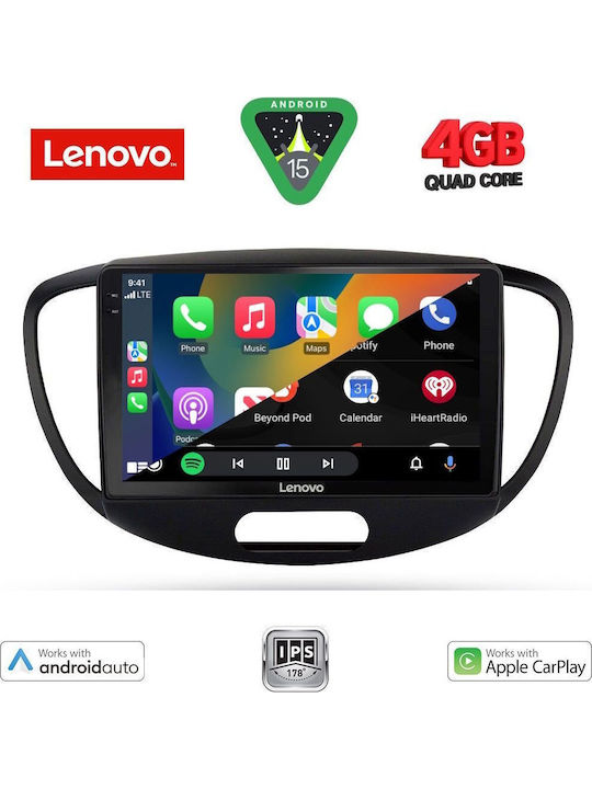 Lenovo Car Audio System for Hyundai i10 2008-2013 (Bluetooth/USB/AUX/WiFi/GPS/Apple-Carplay/Android-Auto) with Touch Screen 9"