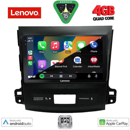Lenovo Ηχοσύστημα Αυτοκινήτου για Peugeot 4007 Mitsubishi Outlander Citroen C-Crosser 2006-2012 (Bluetooth/USB/AUX/WiFi/GPS/Apple-Carplay/Android-Auto) με Οθόνη Αφής 9"