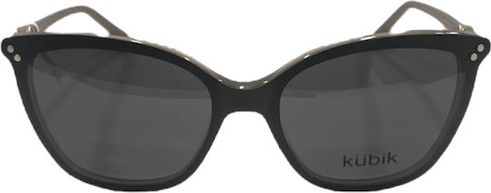 Kubik Kc2001a C2 Clip-On Women's Acetate Prescription Eyeglass Frames Butterfly Gray Black Clip-On Sunglasses