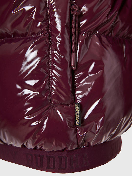 Women's Puffer Jacket for Winter with Hood Burgundy