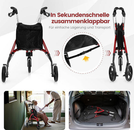 Costway Pliabil Rollator Aluminiu Roșuς