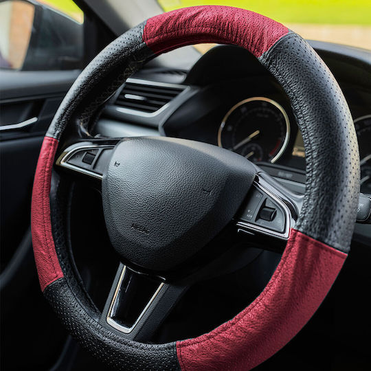 Husă Volan din Piele Naturală Roșie Perforată 37-39 Cm Mega Drive
