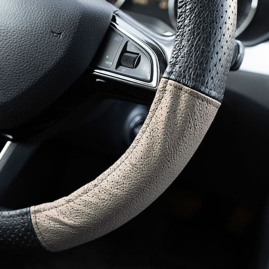 Beige Perforated Natural Leather Steering Wheel Cover 37-39 Cm Mega Drive