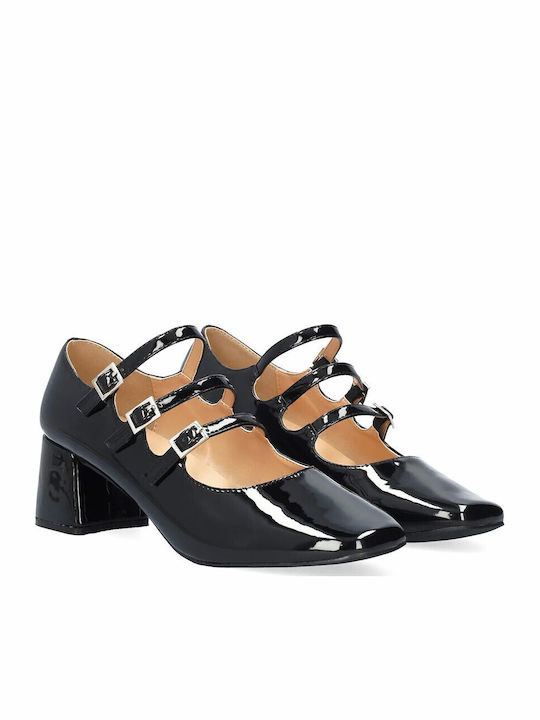 Black Medium Heels with Strap