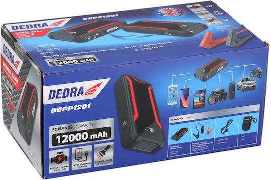 Dedra Portable Car and Motorcycle Battery Starter 12000mAh with Power Bank USB and Flashlight 12V