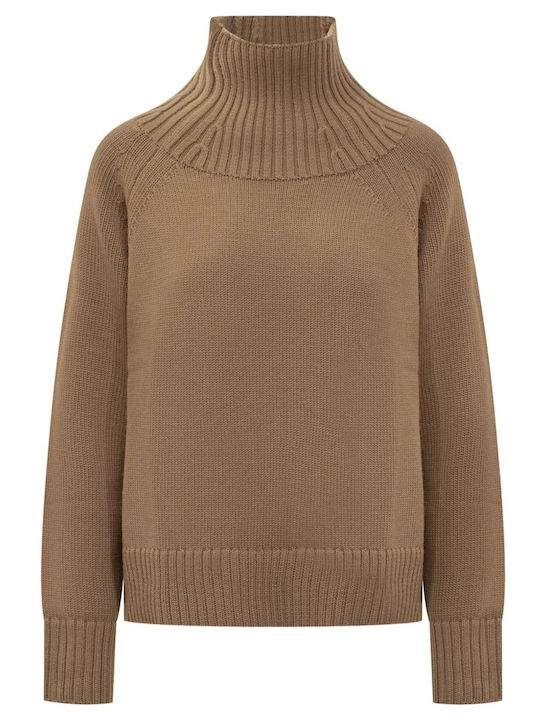 Damen Pullover Wolle Rollkragen Dark Camel
