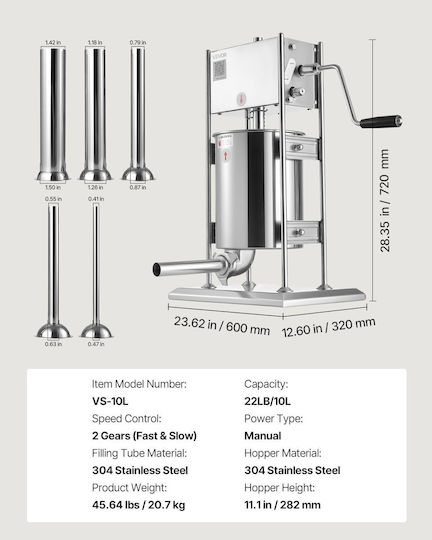 Vevor Sausage Filler Machine 10lt