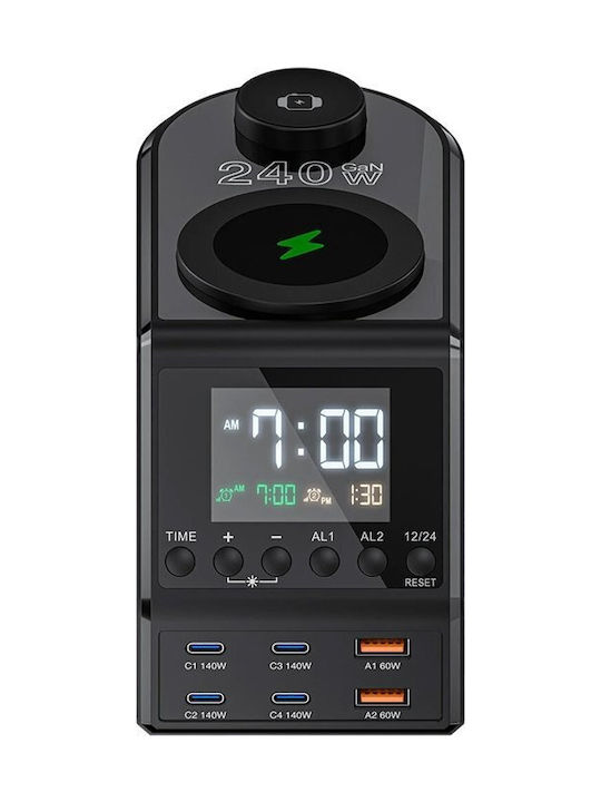 BlitzWolf Tabletop Digital LED Clock with Alarm Clock & Wireless Charging Black BW-FW10