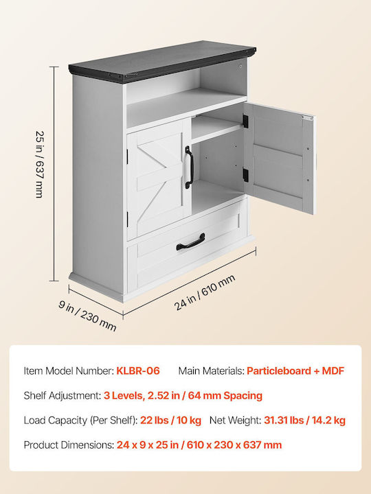 Vevor Wall Mounted Bathroom Shelf Wooden 61x23x63.7cm White