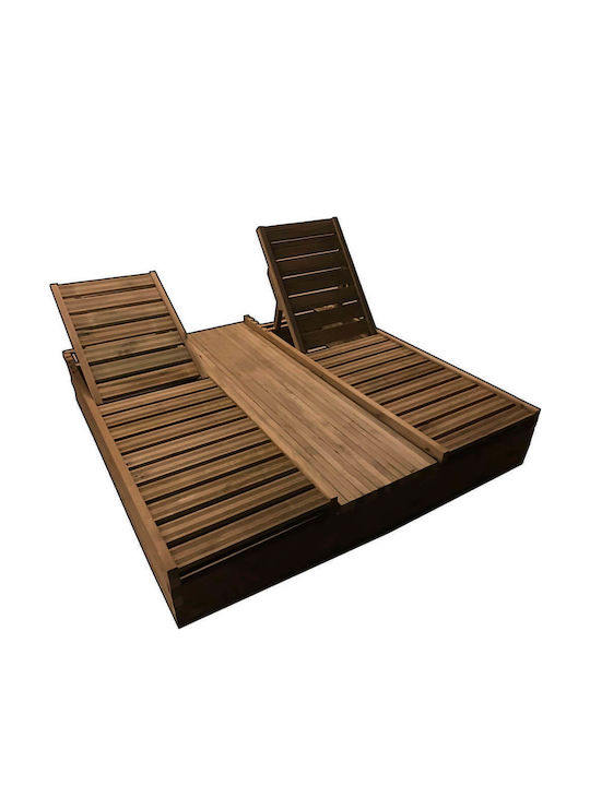 Deckchair Double Wooden Brown with Table 188x188x32cm.