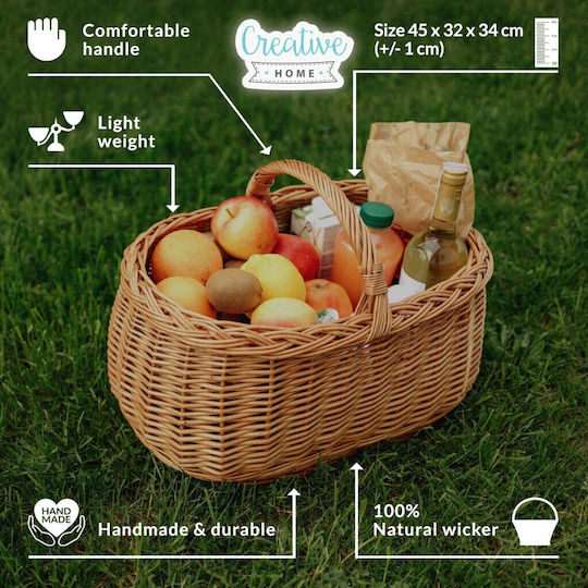 Creative Decorative Basket Wicker with Handles Brown 45x32x34cm