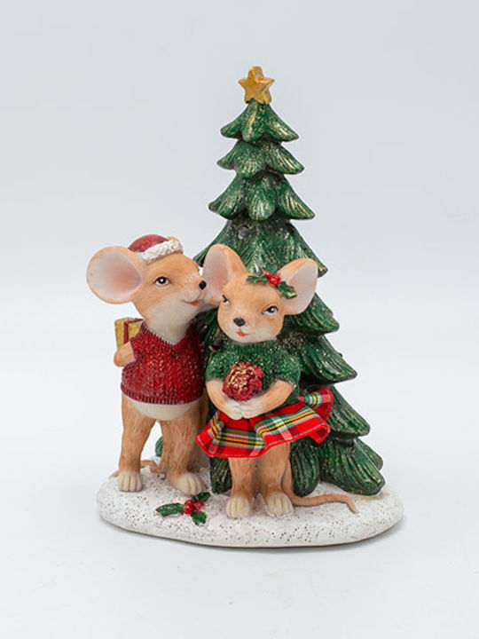 Estheti Decorative Polyresin Little Mice Pair Tree Illuminated 11x16cm 2 Pieces