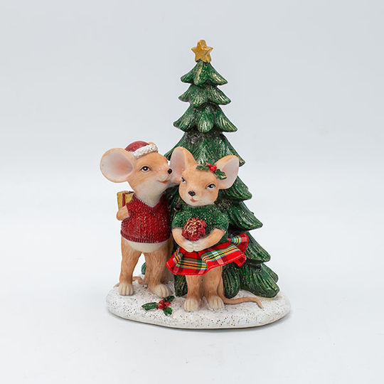 Estheti Decorative Polyresin Little Mice Pair Tree Illuminated 11x16cm 2 Pieces