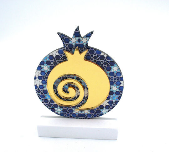 Christmas Ceramic Decorative Pebble Pomegranate Plexiglas 11cm Blue-Gold