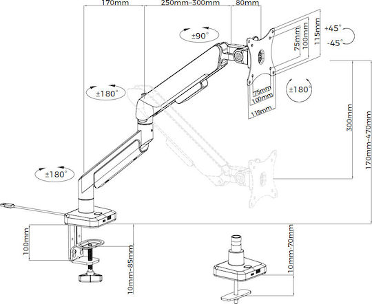 Anda Seat AD-W-A9X-1S-BW Monitor Mount