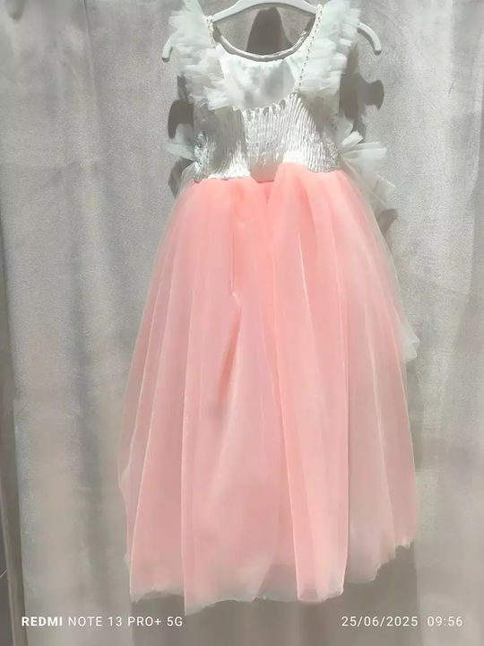 Kinderkleid Ärmellos Tüll Set aus Zubehör Rosa