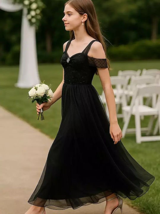 Kinderkleid Ärmellos Tüll Schwarz