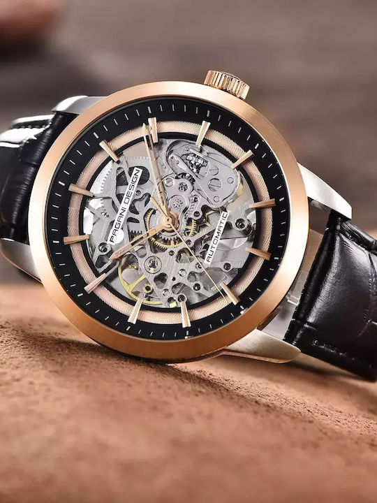 Pagani Design Ceas Barbatesc 14mm Automat cu Curea din Piele Neagră