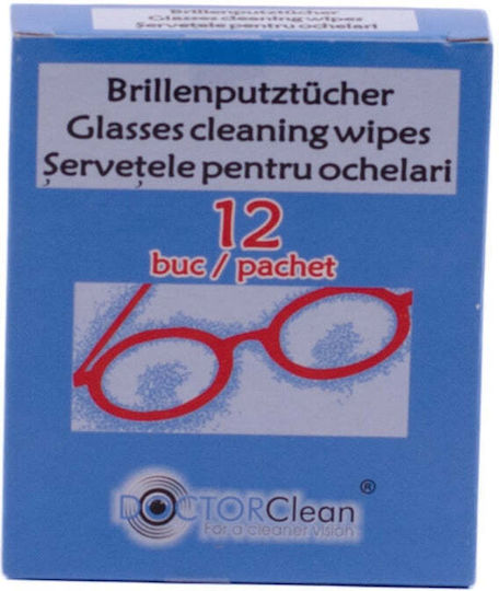 Set 2 X Doctor Clean Șervețele Pentru Curățarea Ochelarilor Pachet 12 Bucăți Lentile Ecrane Suprafețe Optice