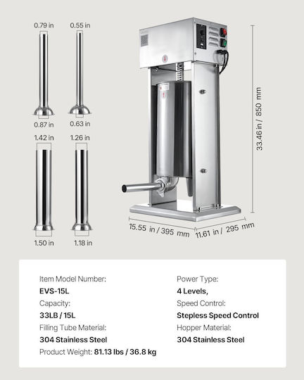 Vevor Sausage Filler Machine with Pedal 15lt
