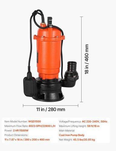 Vevor Pump Submersible Pump Motor 2hp QSWNBZT1500WIZ4F4001V2