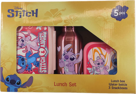 Disney Stitch Stitch Πλαστικό Παιδικό Σετ Φαγητού 0.8lt Ροζ
