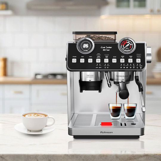 Rohnson Automatic Espresso Machine 2800W Pressure 20bar with Grinder Silver R-98200