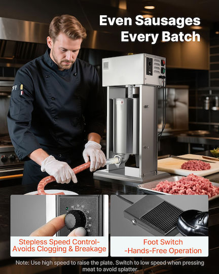 Vevor Sausage Filler Machine with Pedal 12lt 39x29.5x77cm