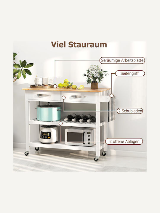 Costway Kitchen Trolley Wooden White